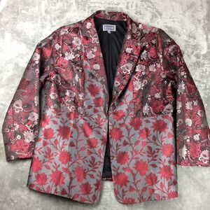 Guillaume Blazer Womens 2X Floral‎ Tapestry Red Silver Metallic Holiday Jacket